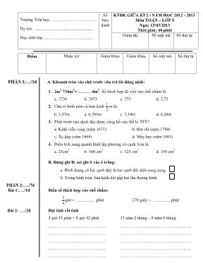 Đề kiểm tra định kỳ giữa kỳ 2 các môn Lớp 5 - Năm học 2012-2013